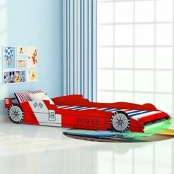 Topdeal Lit Voiture De Course Pour Enfants Avec LED 90 X 200 Cm Rouge