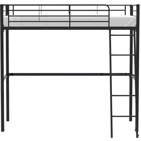 AUTRES Lit Mezzanine 90 X 190 Cm - Noir - En Métal - Sommier Inclus - ELIOT 3 AUTRES Lit Mezzanine 90 X 190 Cm - Noir - En Métal - Sommier Inclus - ELIOT – Image 3