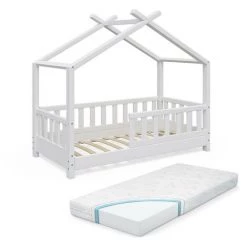 Lit Cabane „Design“ 140x70cm Blanc Avec Matelas VitaliSpa