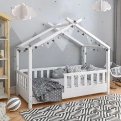 Lit Cabane „Design“ 140x70cm Blanc Avec Matelas VitaliSpa -Lit enfant Soldes Boutique 52444671 4