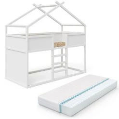 Lit Mezzanine „Merlin“ 200x90cm Blanc Avec Matelas VitaliSpa