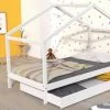 TERRE DE NUIT Lit Cabane Enfant Avec Tiroir En Bois Blanc 90x190 - LT14006 - Blanc