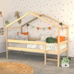 LE QUAI DES AFFAIRES Lit Cabane MIKA 90x190 + Sommier / Naturel/ 199x95x165