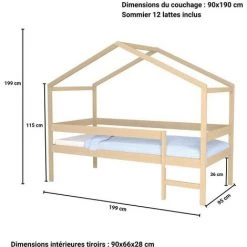 LE QUAI DES AFFAIRES Lit Cabane MIKA 90x190 + Sommier / Naturel/ 199x95x165 -Lit enfant Soldes Boutique 52723734 4