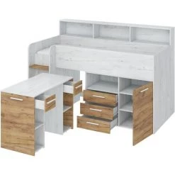 BIM FURNITURE Lit Mezzanine Avec Un Bureau NEO Gauche Artisanat Blanc / Or -Lit enfant Soldes Boutique 52750952 3