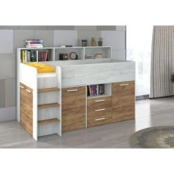 BIM FURNITURE Lit Mezzanine Avec Un Bureau NEO Gauche Artisanat Blanc / Or -Lit enfant Soldes Boutique 52750952 4
