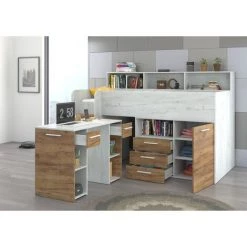 BIM FURNITURE Lit Mezzanine Avec Un Bureau NEO Gauche Artisanat Blanc / Or -Lit enfant Soldes Boutique 52750952 5