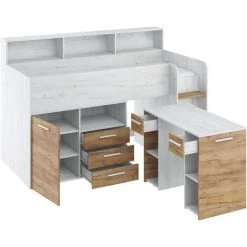 BIM FURNITURE Lit Mezzanine Avec Un Bureau NEO Droit Artisanat Blanc / Or -Lit enfant Soldes Boutique 52750954 3