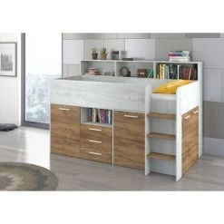 BIM FURNITURE Lit Mezzanine Avec Un Bureau NEO Droit Artisanat Blanc / Or -Lit enfant Soldes Boutique 52750954 4