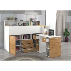 BIM FURNITURE Lit Mezzanine Avec Un Bureau NEO Droit Artisanat Blanc / Or -Lit enfant Soldes Boutique 52750954 5
