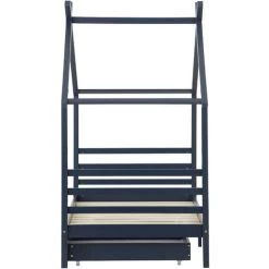 MERAX Lit Cabane 90x190cm Avec 2 Tiroirs, Lit Enfant, Bois Massif Avec Sommier à Lattes, Chambre Enfant Et Jeune, Couleur Bleu -Lit enfant Soldes Boutique 52968146 4