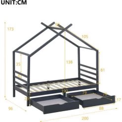 MERAX Lit Cabane 90x190cm Avec 2 Tiroirs, Lit Enfant, Bois Massif Avec Sommier à Lattes, Chambre Enfant Et Jeune, Couleur Bleu -Lit enfant Soldes Boutique 52968146 5