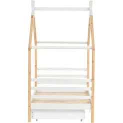 MERAX Lit Cabane 90x200cm Avec 2 Tiroirs, Lit Enfant, Bois Massif Avec Sommier à Lattes, Chambre Enfants Et Jeunes, Blanc - Beige -Lit enfant Soldes Boutique 52968149 4