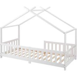 MERAX Lit Cabane Enfant 90 X 200 Cm - Bois Pin Massif Blanc - Sommier Inclus - Style Scandinave -Lit enfant Soldes Boutique 52968218 3