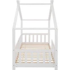 MERAX Lit Cabane Enfant 90 X 200 Cm - Bois Pin Massif Blanc - Sommier Inclus - Style Scandinave -Lit enfant Soldes Boutique 52968218 4