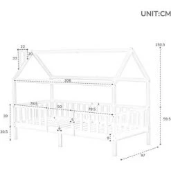 MERAX Lit Cabane Pour Enfant 90x200cm - Bois Pin Massif - Avec Sommier à Lattes Et Barrière - Blanc -Lit enfant Soldes Boutique 52968277 5