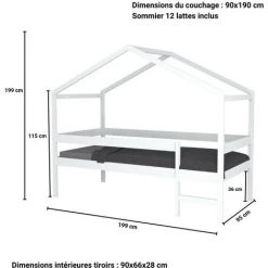 LE QUAI DES AFFAIRES Lit Cabane MIKA 90x190 + Sommier / Blanc/ 199x95x165 -Lit enfant Soldes Boutique 53361992 4