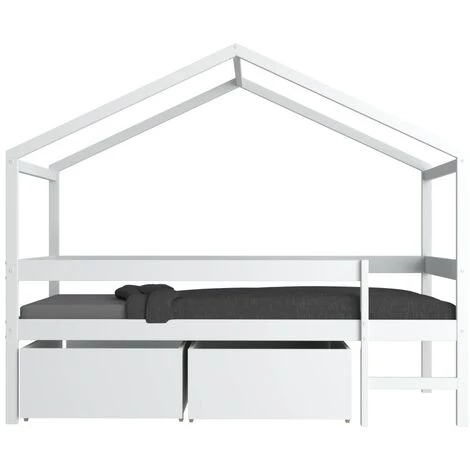 LE QUAI DES AFFAIRES Lit Cabane MIKA 90x190 + Sommier + 2 Tiroirs / Blanc/ 199x95x165 3 LE QUAI DES AFFAIRES Lit Cabane MIKA 90x190 + Sommier + 2 Tiroirs / Blanc/ 199x95x165 – Image 3