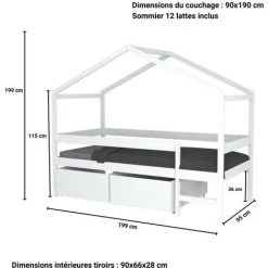 LE QUAI DES AFFAIRES Lit Cabane MIKA 90x190 + Sommier + 2 Tiroirs / Blanc/ 199x95x165 7 LE QUAI DES AFFAIRES Lit Cabane MIKA 90x190 + Sommier + 2 Tiroirs / Blanc/ 199x95x165 -Lit enfant Soldes Boutique 53361993 4