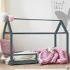 IDMARKET Lit Cabane Enfant 90 X 190 CM NESSI Gris Avec Sommier Et Barrières