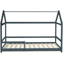 IDMARKET Lit Cabane Enfant 90 X 190 CM NESSI Gris Avec Sommier Et Barrières -Lit enfant Soldes Boutique 53616686 3