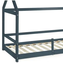 IDMARKET Lit Cabane Enfant 90 X 190 CM NESSI Gris Avec Sommier Et Barrières -Lit enfant Soldes Boutique 53616686 4