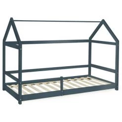 IDMARKET Lit Cabane Enfant 90 X 190 CM NESSI Gris Avec Sommier Et Barrières -Lit enfant Soldes Boutique 53616686 5