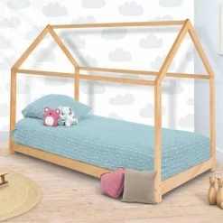 IDMARKET Lit Cabane Enfant 90 X 190 CM NEEL Bois Avec Sommier