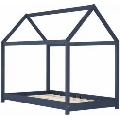 LITZEE Cadre De Lit D'enfant Gris Bois De Pin Massif 80x160 Cm # -Lit enfant Soldes Boutique 53840976 3