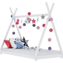 LITZEE Cadre De Lit D'enfant Blanc Bois De Pin Massif 90 X 200 Cm #