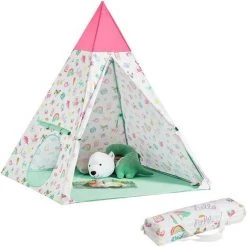SoBuy OSS06 Tipi Enfant Avec Sac De Transport Tente Indian Teepee Tente De Jeu Pour Garçons Et Filles, Cadeau Pour Enfants