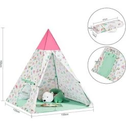SoBuy OSS06 Tipi Enfant Avec Sac De Transport Tente Indian Teepee Tente De Jeu Pour Garçons Et Filles, Cadeau Pour Enfants -Lit enfant Soldes Boutique 54025344 3