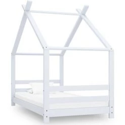 Hommoo Cadre De Lit D'enfant Blanc Bois De Pin Massif 80x160 Cm