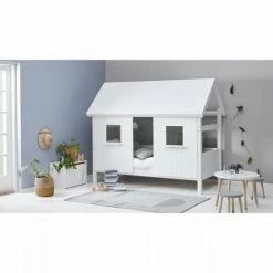 AUTRES Lit Cabane Enfant 90 X 200 Cm - Pin Et MDF Blanc Laqué - Sommier Inclus