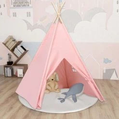 Hommoo Tente Tipi D'enfants Avec Sac Peau De Peche Rose 120x120x150 Cm