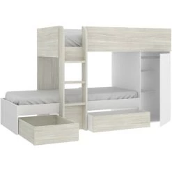 CAESAROO Lits Superposés Dalia Blanc Mat Et Chêne Gris Avec Armoire Et Deux Tiroirs | Blanc Et Gris -Lit enfant Soldes Boutique 54419375 3