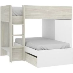 CAESAROO Lits Superposés Dalia Blanc Mat Et Chêne Gris Avec Armoire Et Deux Tiroirs | Blanc Et Gris -Lit enfant Soldes Boutique 54419375 4