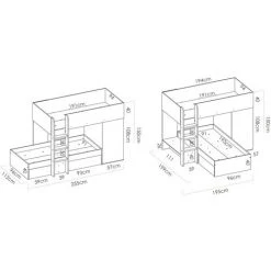 CAESAROO Lits Superposés Dalia Blanc Mat Et Chêne Gris Avec Armoire Et Deux Tiroirs | Blanc Et Gris -Lit enfant Soldes Boutique 54419375 5