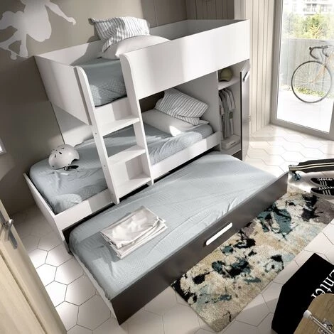 CAESAROO Lits Superposés Crystal Pour Deux Enfants Blanc Mat Et Graphite Avec Armoire | Blanc Et Graphite 2 CAESAROO Lits Superposés Crystal Pour Deux Enfants Blanc Mat Et Graphite Avec Armoire | Blanc Et Graphite – Image 2