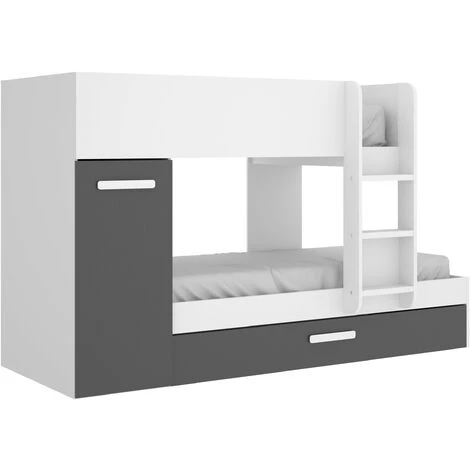 CAESAROO Lits Superposés Crystal Pour Deux Enfants Blanc Mat Et Graphite Avec Armoire | Blanc Et Graphite 3 CAESAROO Lits Superposés Crystal Pour Deux Enfants Blanc Mat Et Graphite Avec Armoire | Blanc Et Graphite – Image 3