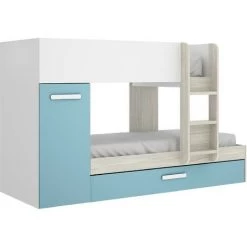 CAESAROO Lits Superposés Crystal Pour Deux Enfants Blanc Mat émeraude Et Chêne Gris Avec Armoire | Blanc, émeraude Et Gris -Lit enfant Soldes Boutique 54452111 3
