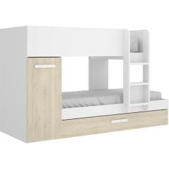 CAESAROO Lits Superposés Crystal Pour Deux Enfants Blanc Mat Et Naturel Avec Armoire | Blanc Et Naturel -Lit enfant Soldes Boutique 54452154 3