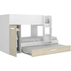 CAESAROO Lits Superposés Crystal Pour Deux Enfants Blanc Mat Et Naturel Avec Armoire | Blanc Et Naturel -Lit enfant Soldes Boutique 54452154 4