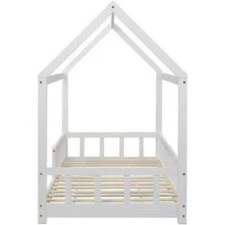 MERAX Lit Cabane Enfant Avec Barrières - Bois Pin Massif - Décor Blanc - Sommier Inclus Avec Un Tableau - 90 X 200 Cm -Lit enfant Soldes Boutique 54646284 3