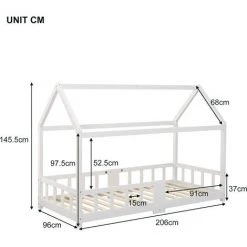 MERAX Lit Cabane Enfant Avec Barrières - Bois Pin Massif - Décor Blanc - Sommier Inclus Avec Un Tableau - 90 X 200 Cm -Lit enfant Soldes Boutique 54646284 5