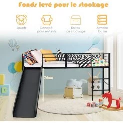 COSTWAY Lit Mezzanine 198 X 96 Cm En Métal Avec 4 Garde-corps De Sécurité,Echelle à 2 Marches Et Toboggan Matelas Non Inclus Noir 7 COSTWAY Lit Mezzanine 198 X 96 Cm En Métal Avec 4 Garde-corps De Sécurité,Echelle à 2 Marches Et Toboggan Matelas Non Inclus Noir -Lit enfant Soldes Boutique 54706177 3