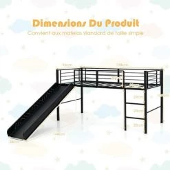 COSTWAY Lit Mezzanine 198 X 96 Cm En Métal Avec 4 Garde-corps De Sécurité,Echelle à 2 Marches Et Toboggan Matelas Non Inclus Noir 9 COSTWAY Lit Mezzanine 198 X 96 Cm En Métal Avec 4 Garde-corps De Sécurité,Echelle à 2 Marches Et Toboggan Matelas Non Inclus Noir -Lit enfant Soldes Boutique 54706177 5