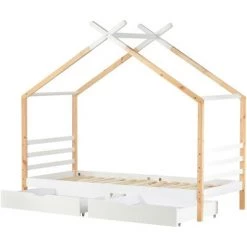 FORTUNA LAI Lit Cabane Enfant 90x200 Cm - Avec 2 Tiroirs, Sommier à Lattes En Bois Massif - Convient Aux Chambres D'enfants Et D'ados - Beige 7 FORTUNA LAI Lit Cabane Enfant 90x200 Cm - Avec 2 Tiroirs, Sommier à Lattes En Bois Massif - Convient Aux Chambres D'enfants Et D'ados - Beige -Lit enfant Soldes Boutique 54994260 3