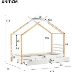 FORTUNA LAI Lit Cabane Enfant 90x200 Cm - Avec 2 Tiroirs, Sommier à Lattes En Bois Massif - Convient Aux Chambres D'enfants Et D'ados - Beige 9 FORTUNA LAI Lit Cabane Enfant 90x200 Cm - Avec 2 Tiroirs, Sommier à Lattes En Bois Massif - Convient Aux Chambres D'enfants Et D'ados - Beige -Lit enfant Soldes Boutique 54994260 5