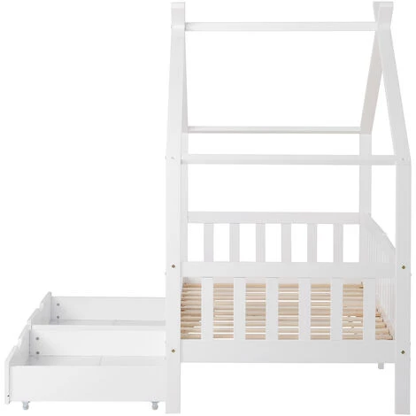 Fortuna Lai Lit Cabane,avec 2 Tiroirs,90 X 200 Cm,blanc 2 Fortuna Lai Lit Cabane,avec 2 Tiroirs,90 X 200 Cm,blanc – Image 2